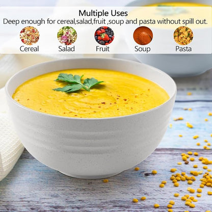 (Non Ceramic) 34 Ounce Cereal Bowls,Unbreakable Wheat Straw Fiber Bowl Set of 8, Microwave & Dishwasher Safe, Lightweight and Eco-Friendly Kitchen Bowls for Cereal, Salad, Soup, Snacks - BPA Free