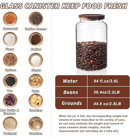 Glass Storage Jar with Lids Thicken Glass Coffee Canister Borosilicate Glass Food Containers for Spice Ground Nut Pasta Sugar Candy Tea (2800ml/94oz-2 PACK(No spoon))