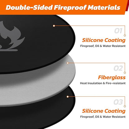 48" Fire Pit Mat for Solo Stove Bonfire: Round Fireproof Under Grill Mat Heat Insulated Indoor Fireplace Pad Protector for Decks, Patios, Grass, BBQ Smoker, Portable Reusable Oil-Proof and Waterproof