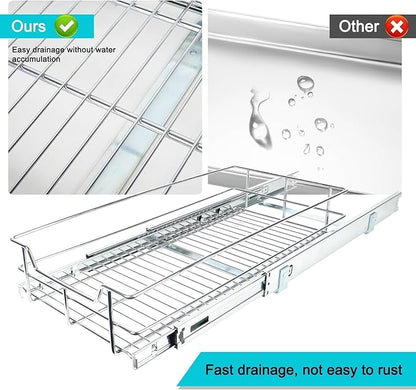 Pull Out Cabinet Organizer 11" W X 22" D, Slide Out Drawers For kitchen organizers and storage, Pull Out Drawers For Cabinets Capacity Heavy Duty Caddy, Cabinet Shelves Chrome-Plated, Bathroom Pantry