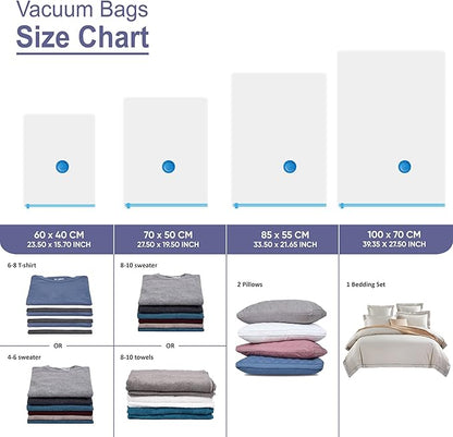 18 Pack Vacuum Storage Bags with Hand Pump, 80% Space Saver Vacuum Seal Storage Bags for Clothing, Travel Lugggage, Blankets, Comforters