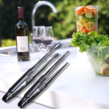 Premium Black Cooking Tongs - 304 Stainless Steel, Comfortable Grip, Non-Slip Design, High Heat Resistant - Ideal for Home, Kitchen, Barbecue & Frying Steak (black, 9 ＋12Inch)