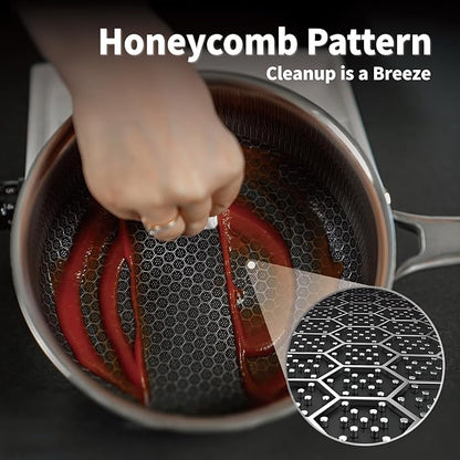 Hybrid Nonstick 4 QT Saucepan with Lid, Stainless Steel Stockpot with Honeycomb Texture,Compatible with All Cooktops,Dishwasher and Oven Safe