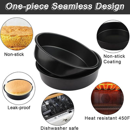 Round Cake Pans Set of 2, Non-stick Baking Cake Pan with 100 Pieces Parchment Paper, Dishwasher Safe Cake Baking Pans (8+9 Inch)