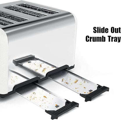 Toaster 4 Slice, KitchMix Bagel Stainless Toaster with LCD Timer, Extra Wide Slots, Dual Screen, Removal Crumb Tray (White)
