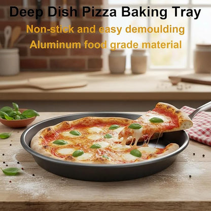 12 Inch Deep Dish Pizza Pan for Oven, 2 Pack Nonstick Round Heavy Duty Aluminum Pizza Baking Tray(4cm Deep), Restaurant Style Pizza Pan with Rolled Edge & Warp Resistant (Thickened Crisper Pan)