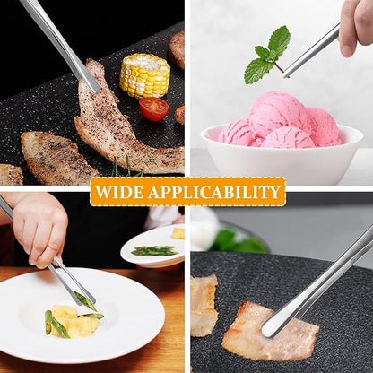 Litoexpe 4 PCS 10in & 12in Fine Tweezer Tongs, Stainless Steel Cooking Tongs for BBQ Sea Food Repairing Serving, Silver