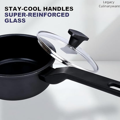 Nonstick Sauce Pan with Lid,1.5QT small pot, PFOA Free,Kitchen Pots Induction Pot,Black