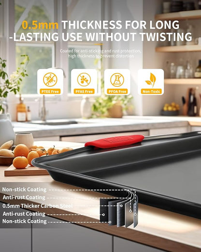 Baking Pans Set with Silicone Handles, 34 PCS Nonstick Bakeware Sets, Oven Pan Set Includes Baking Tray, Cookie Sheet, Cake Pans, Loaf Pan, Muffin Pan, Pizza Pan