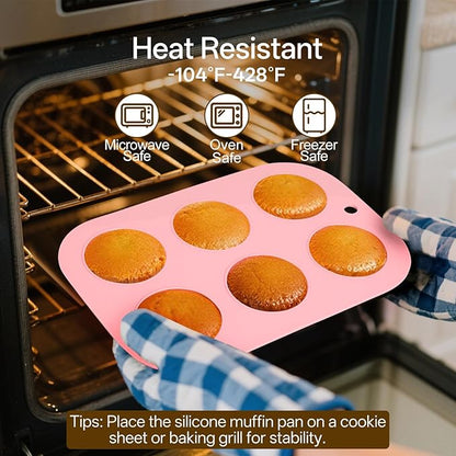 2 Pack Silicone Muffin Pan for Baking, Regular Size Nonstick Cupcake Pan, 6-Cup Silicone Muffin Tin BPA Free Dishwasher Safe, Great for Muffin Cupcake Brownie Egg Tart