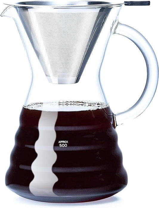 Unbreakable - Pour Over Coffee Maker with Permanent Stainless Filter 27 fl oz, Thickened Heat-Resistant Borosilicate Glass Dripper Coffee Brewer, Stovetop Safe