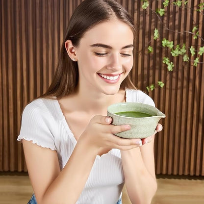 5Pcs Matcha Whisk Set - Matcha Bowl with Spout, 100% Bamboo Whisk (Chasen), Holder, Stainless Sifter, Tea Scoop. Japanese Ceremony Matcha Kit for Beginners, Ideal Gift for Tea Lovers (Green)