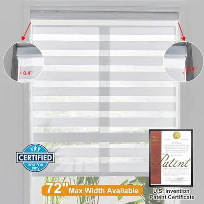 Persilux Zebra Blinds for Windows - Cordless, Room Darkening (52" W x 72" H, White) Light Control for Day and Night, Privacy Window Treatment