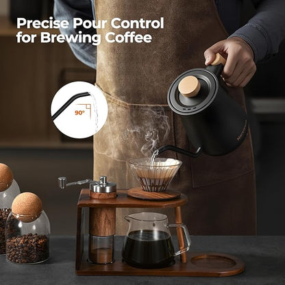 Narcissus P9 Gooseneck Electric Kettle with ±1℉ Temperature Control Function, 1200 Watt Rapid Boiling in 4 Mins, Max 6 Hours Keeping Warm, 304 Stainless Steel Interior - BPA Free, Black
