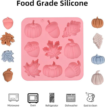 Fall Silicone Molds Pumpkin Chocolate Mold 2pcs Maple Leaf Acorns Shape Candy Soap Cake Baking Mold for Autumn,Thanksgiving, Halloween, Harvest