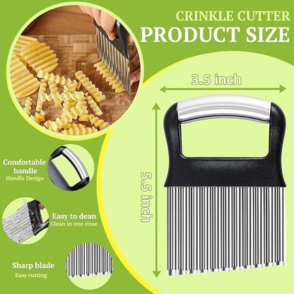 FANTEXY Crinkle Cutter for Veggies, Stainless Steel French Fry Cutter for Potatoes, Cucumbers, Carrots - Wavy Chopper, Waffle Fry Maker