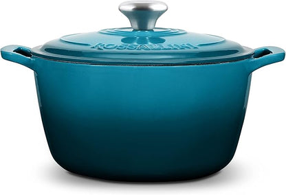 Signature Enameled Cast Iron Dutch Oven, Non-Stick Serving Pot with Tight Fitting Lid for Perfect Roasting, Baking, Sauteing, and Bread Making | 13.5Q (12.7L) - Ocean Blue