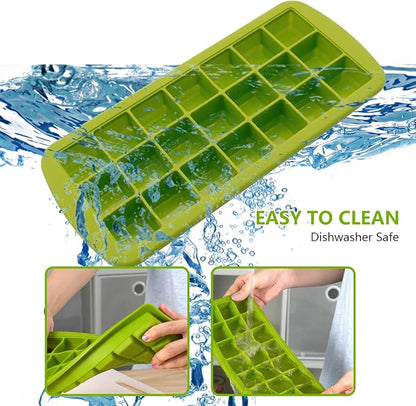 Ice Cube Trays 2 Pack, CREATESTAR Easy-Release Silicone & Flexible 21-Ice Trays with Removable Lid Food Grade Ice Tray for Whiskey, Cocktail, Spirits Drinks, Ice Cube Molds BPA Free (Green, 2Pack)