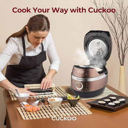 CUCKOO High Pressure Rice Cooker 10-Cup Uncooked / 20-Cup Cooked with Induction Heating Technology, Large Rice Maker with 16 Menu Options and Steam Plate, Voice Guide, Copper (CRP-JHR1009F)