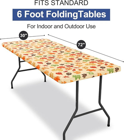 homing Rectangle Table Cloth Cover, Waterproof Polyester Elastic Fitted Tablecloth, Fits for 6 Foot Folding Tables, Washable Table Protector for Fall, Thanksgiving (Colored Leaves, 30" x 72")