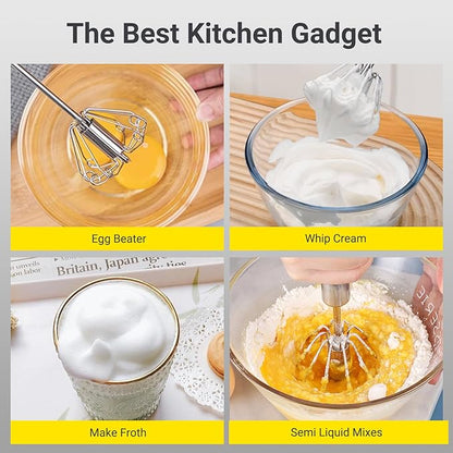 Egg Whisk,2025 Upgraded Stainless Steel Semi Automatic Whisk,Hand Wisk Egg Beater Easy to Use for Making Cream, Blending, Whisking, Beating & Stirring (12 Inch)