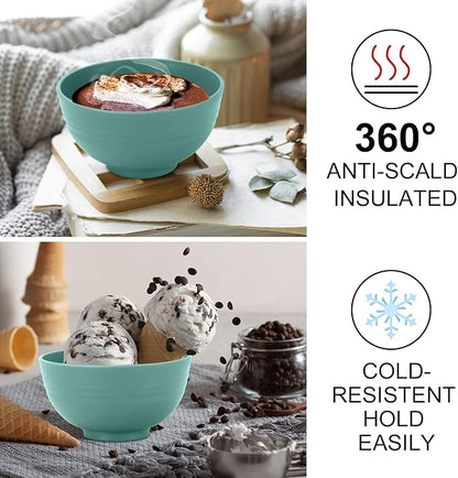 Wrova wheat straw snack bowls 10oz set of 8 - Unbreakable Dessert Bowls Dishwasher Safe - Small Handy Bowls for Ice Cream,Yogurt and Fruits. Green