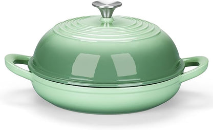 E-far Dutch Oven for Sourdough Bread Baking, 6 Qt Round Enameled Cast Iron Dutch Oven for Homemade Artisan Bread, Dome Lid & Shallow Base, Matte Black Interior & Durable, Oven-Safe to 500℉, Green