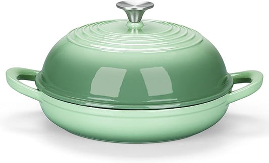 E-far Dutch Oven for Sourdough Bread Baking, 6 Qt Round Enameled Cast Iron Dutch Oven for Homemade Artisan Bread, Dome Lid & Shallow Base, Matte Black Interior & Durable, Oven-Safe to 500℉, Green