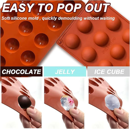 Small 15-Cavity Semi Sphere Silicone Molds Non-Stick,2 Packs Half Sphere Silicone Baking Molds for Making Jelly, Chocolates and Cake