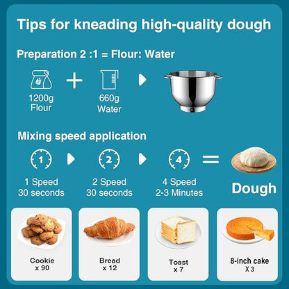 Stand Mixer, 6.5 Qt 660W, 6-Speed Tilt-Head Food Dough Mixer, Kitchen Electric Mixer with Stainless Steel Bowl,Dough Hook,Whisk, Beater, Egg white separator (6.5-QT, Blue)