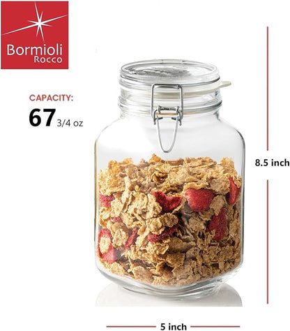 Bormioli Rocco Fido Glass Jar - 67.75 oz Large Airtight Container with Clamp Lid & Rubber Seal, BPA-Free Italian Jar for Fermentation, Kombucha, Sauerkraut, Pickles, Kefir & Homemade Beverages