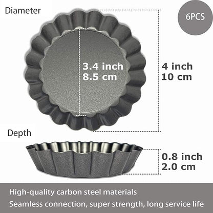 Tart Pans 4 Inch with Removable Bottom Fluted Pie Tart Pans, Round Non-Stick Pan Quiche Pan, for Baking Pizza Mousse Cakes, Christmas Dessert