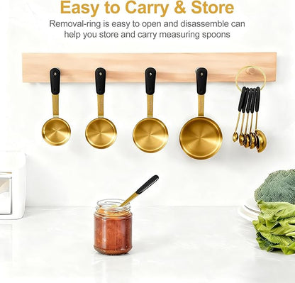 Measuring Cups and Spoons Set, R Gold Plated Stainless Steel 10 Piece for Cooking and Baking (5 Cups + 5 Spoons Gold)