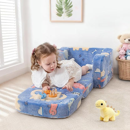 Thick Comfy Toddler Chair and Couch for Kids,2-in-1 Soft Plush Fold Out Sofa for Children,Convertible Couch to Lounger for Toddler