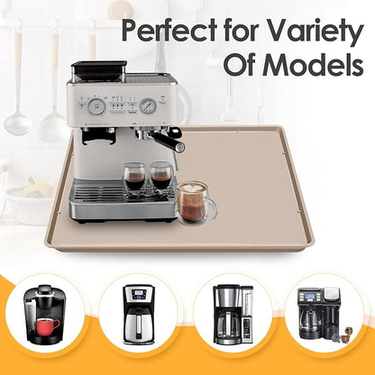 Silicone Coffee Maker Mat with Lip, 19.7'' x 15'' Heavy Duty Coffee Maker Mat for Countertops, Coffee Tray Fit Under Coffee Machine Appliance Automatic Machines Espresso Accessory, Khaki