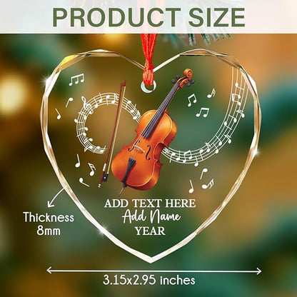 Personalized Cello Xmas Glass Ornament with Text Name & Year, Customized Cello Music Instrument Christmas Ornaments, Cellist Ornament Christmas 2025, Gift for Men Women Musician Teacher
