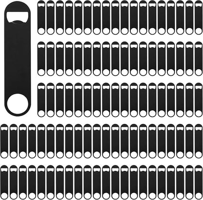 100 Pack Flat Beer Bottle Opener 7 inch Stainless Steel Flat Bottle Opener Black Beer Bottle Openers for Bartender Kitchen Bar Restaurant (7 Inch)