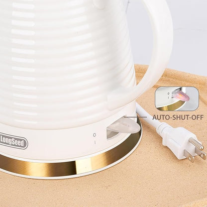 1.26 Quarts Ceramic Electric Kettle with Infuser & Cups Kit, Boil Water Teapot, Boil-Dry Protection Auto Shut-off, Detachable Swivel Base, 1000W Fast Boiling for Tea and Coffee
