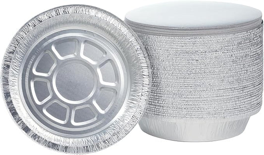 7 Inch Aluminum Round Foil Pans with Paper Lids 60pack Disposable Aluminum Tin for Roasting Baking Cooking
