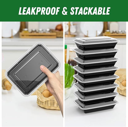 50 Pack (100-Piece) 28 oz Meal Prep Containers Reusable with Lids, Sturdy Leakproof & Food Safe, Microwave, Freezer, Dishwasher Safe Prep Containers, To Go Take Out Plastic Food Storage
