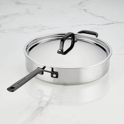 KitchenAid 5-Ply Clad Stainless Steel Stainless Steel Induction Saute Pan with Lid, 5 Quart - Polished Stainless Steel