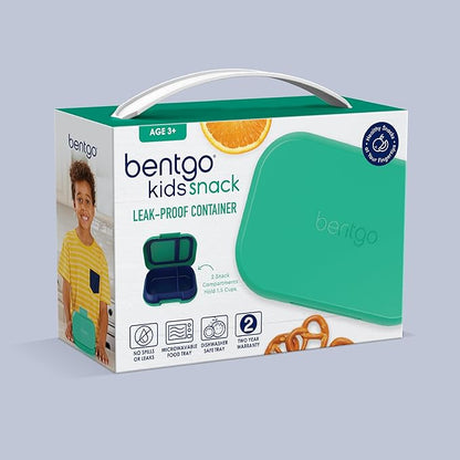 Bentgo Kids Snack - 2 Compartment Leak-Proof Bento Box Container for Snacks and Small Meals, Easy-Open Latch, Dishwasher Safe, BPA-Free for School, Daycare, & Sports - Ideal for Ages 3+ (Green/Navy)