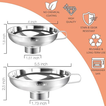 Anaeat Stainless Steel Canning Funnel with Handle for Wide and Regular Jars & Canning Jars, Wide-Mouth Funnels Excellent for Transferring Liquid and Dry Ingredients, Large Solids, Oil, Beans & Jams