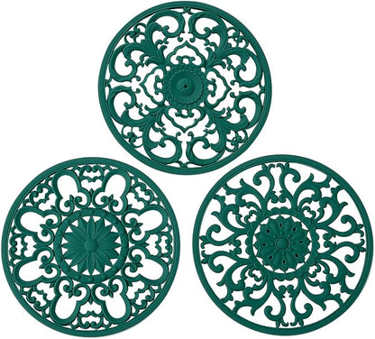 Extra Thick Silicone Trivet Mat for Hot Dishes, Hot Pots and Pans, Pot Holder, Hot Pad to Portect Your Table and Countertop, Kitchen Decor and Accessories,Malachite Green,Set of 3