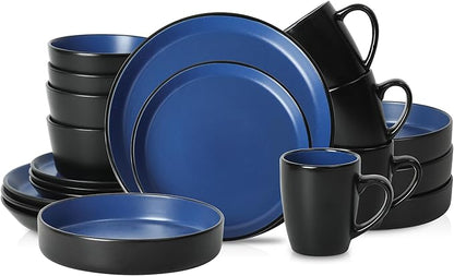 Stone Lain Albie 20-Piece Dinnerware Set Stoneware, Blue and Black
