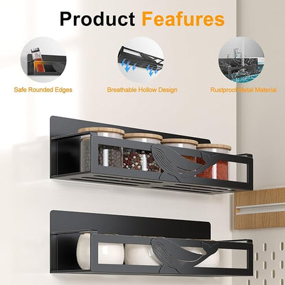 Magnetic Spice Rack for Refrigerator, 4-Pack Metal Seasoning Organizer for Kitchen Storage Organization, Magnetic Shelf for Fridge Space Saving Spice Organizer, Black