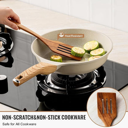 10 Pcs Wooden Spoons for Cooking, Natural Teak Wooden Kitchen Utensils Set, Durable Cooking Utensils Set with Comfort Grip for Cookware, Smooth Finish&NonStick& Heat Resistant Wooden Spatula