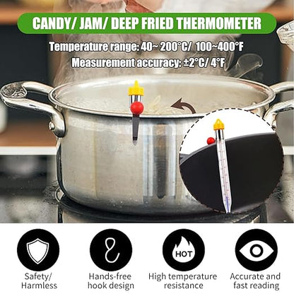 New Candy Thermometer with Pot Clip and Hanging Hook, Deep Fry Oil Thermometer Candy, Sugar Syrup Jam Jelly Instant Read Glass Food Kitchen Cooking Thermometer for Candy Making and Food