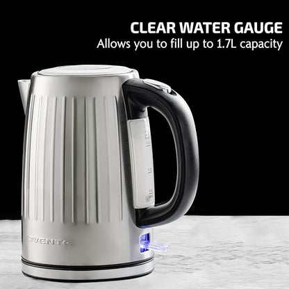 OVENTE Electric Kettle, 1.7L Stainless Steel Fast Boiling Water Heater with 1750W Power, BPA Free & Cordless Body, Auto Shut-Off, Boil-Dry Protection, Indicator Light & Removable Filter, Silver KS711S