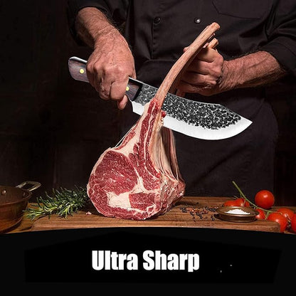 ROCOCO Butcher Knife for Meat Cutting Hand Forged 7" Sharp Full Tang Kitchen Meat Cleaver Cooking Knives for Home Outdoor Camping BBQ Christmas Father's Day Gift Idea Men